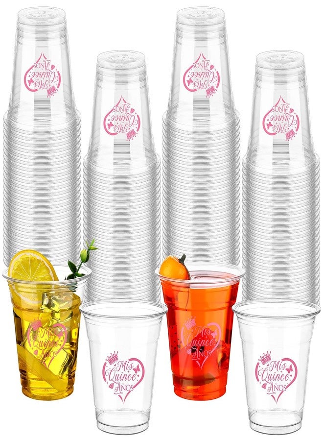 Furbeko 100 Pcs Quinceañera Plastic Cups Bulk 10oz Disposable Mis Quince Anos Clear White Reception Cup Sweet Party Favors for Guests - Image 1